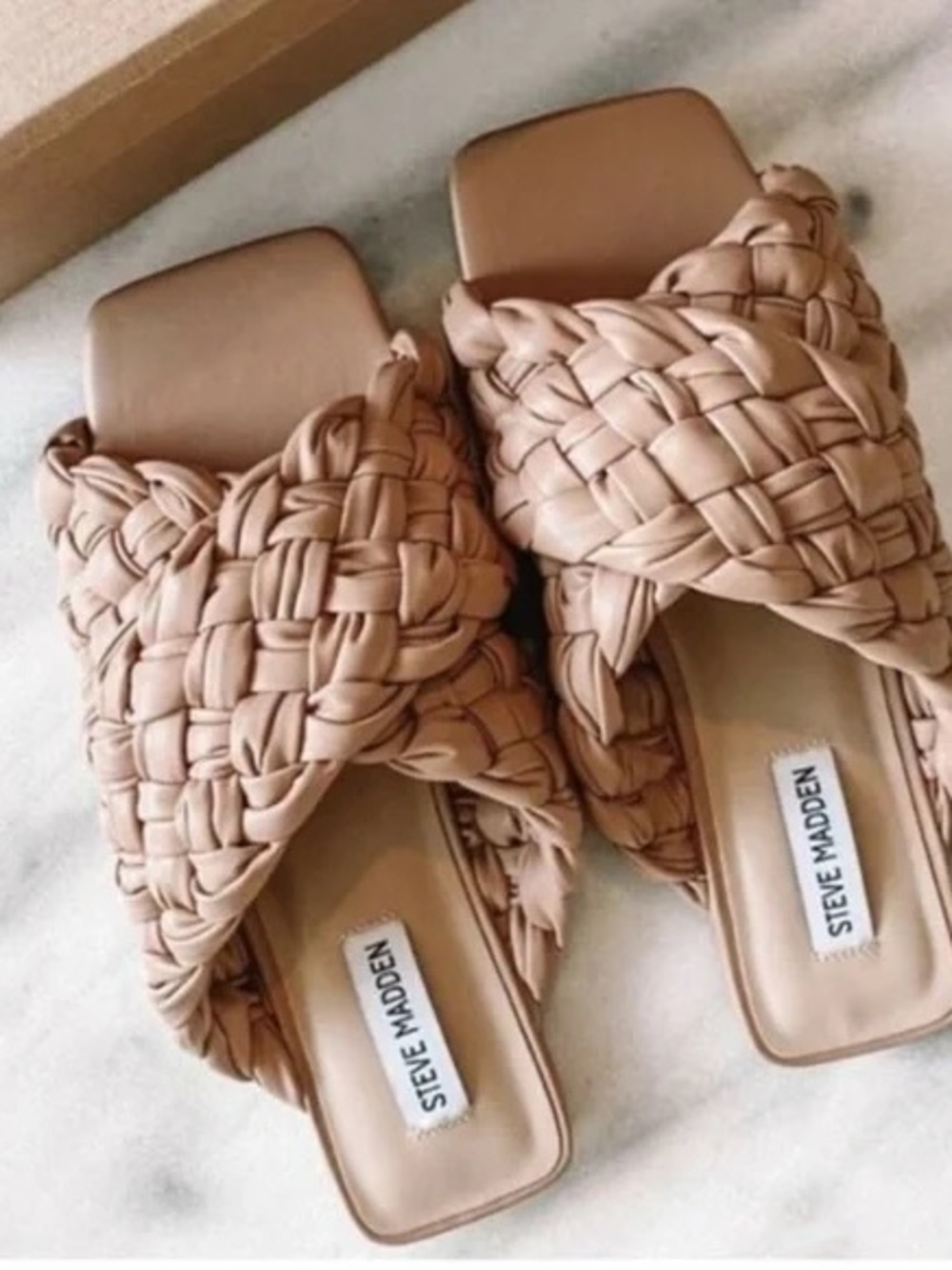 Steve Madden Slip on Mules Beige Braided Slide Open Toe Sandals
